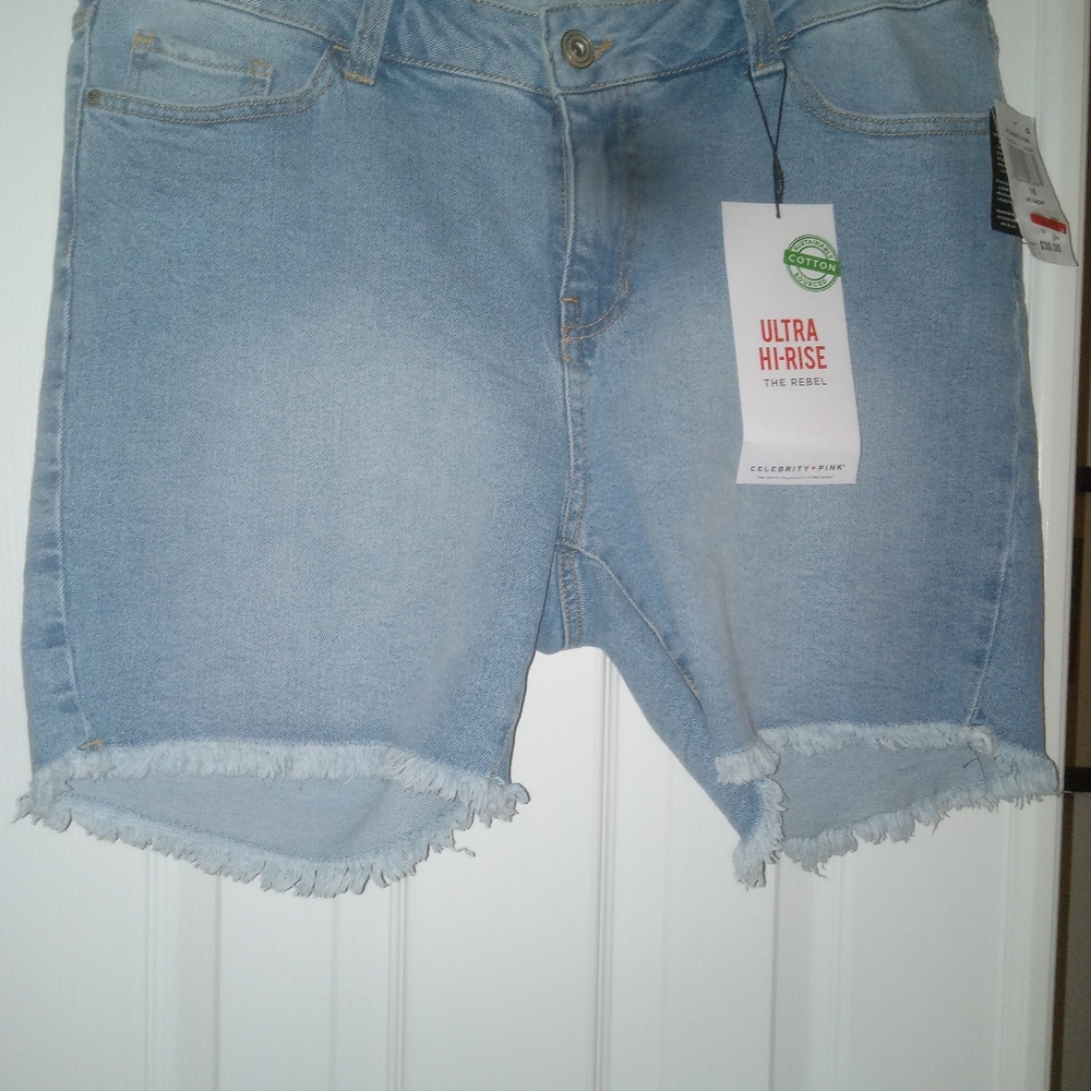 New Ladies Celebrity Pink Distressed  Jean Shorts 16